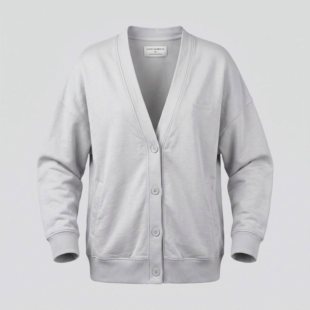 Cardigan en maille, brume, vue de face — SLOW HARBOUR