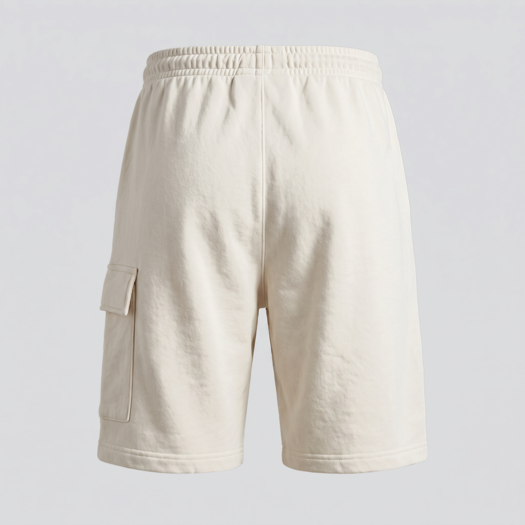 Short cargo en molleton, écume, vue de dos — SLOW HARBOUR