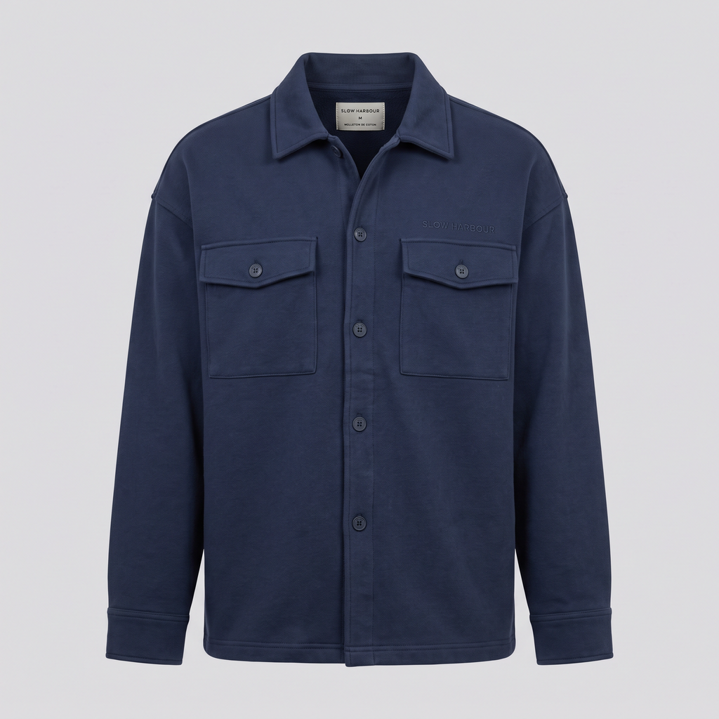 Surchemise en molleton, bleu marine, vue de face — SLOW HARBOUR