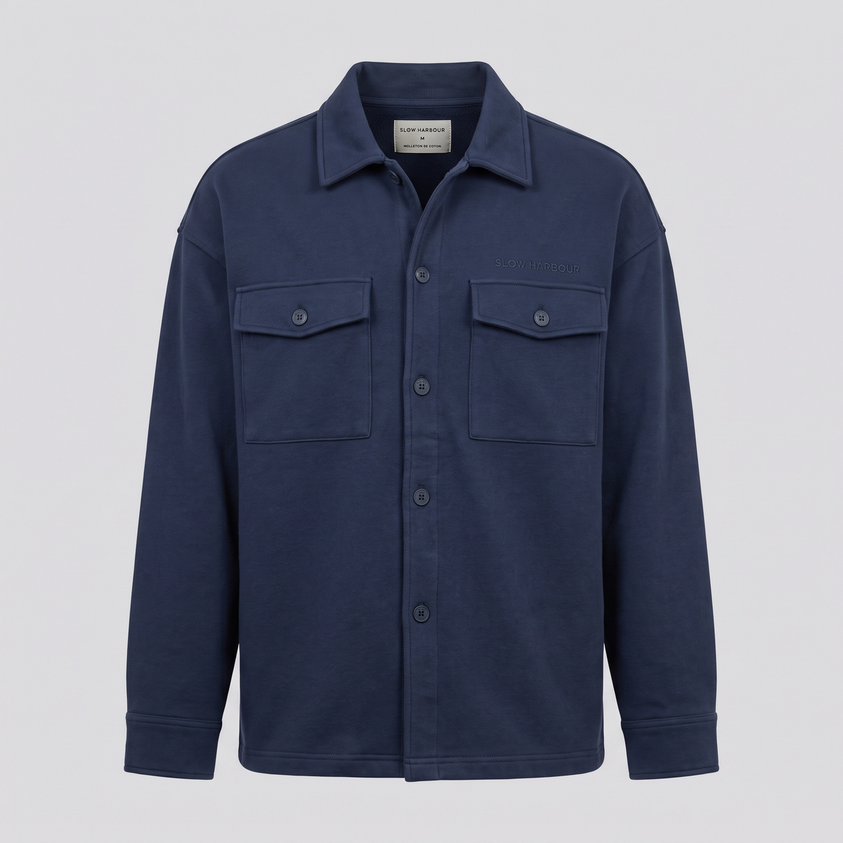 Surchemise en molleton, bleu marine, vue de face — SLOW HARBOUR