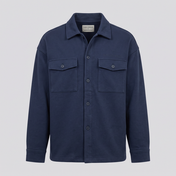 Surchemise en molleton, bleu marine, vue de face — SLOW HARBOUR
