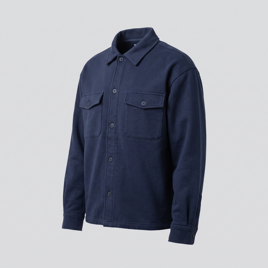 Surchemise en molleton, bleu marine, vue de trois-quarts — SLOW HARBOUR