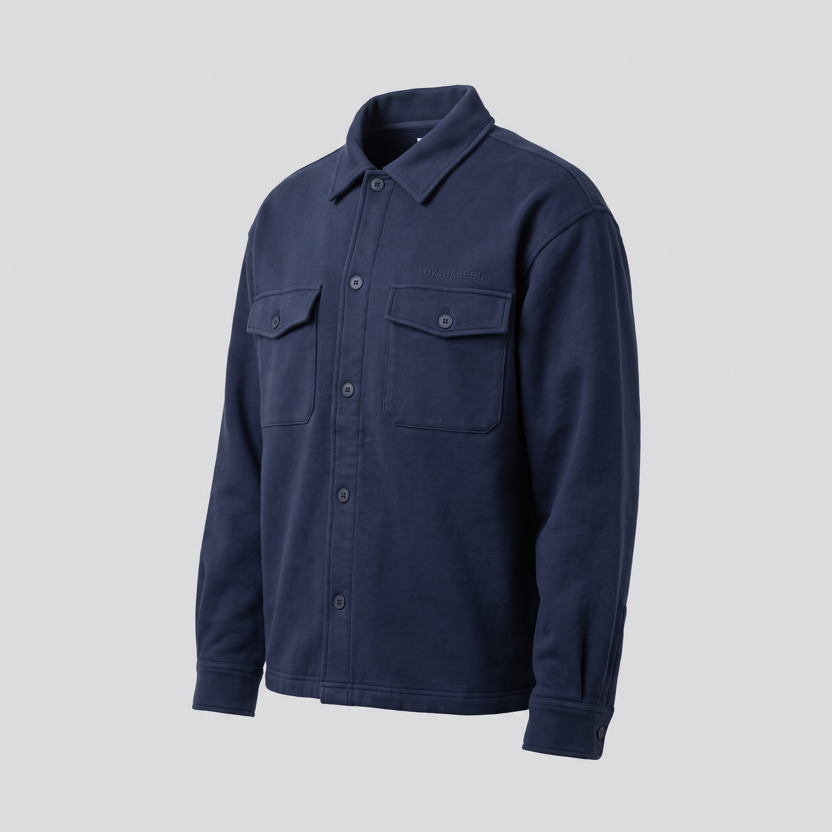 Surchemise en molleton, bleu marine, vue de trois-quarts — SLOW HARBOUR