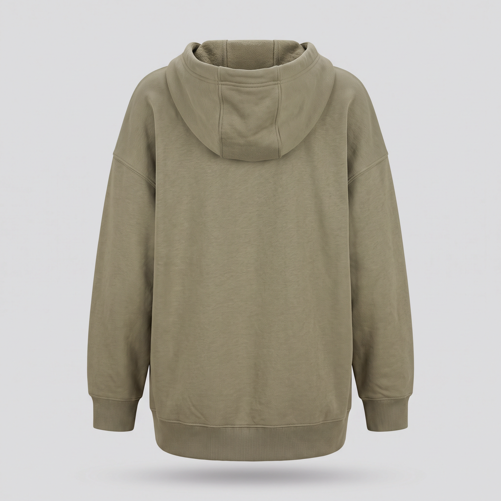 Sweat oversize à capuche, kaki, vue de dos — SLOW HARBOUR