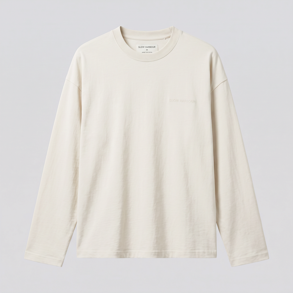 T-shirt manches longues, écume, vue de face — SLOW HARBOUR