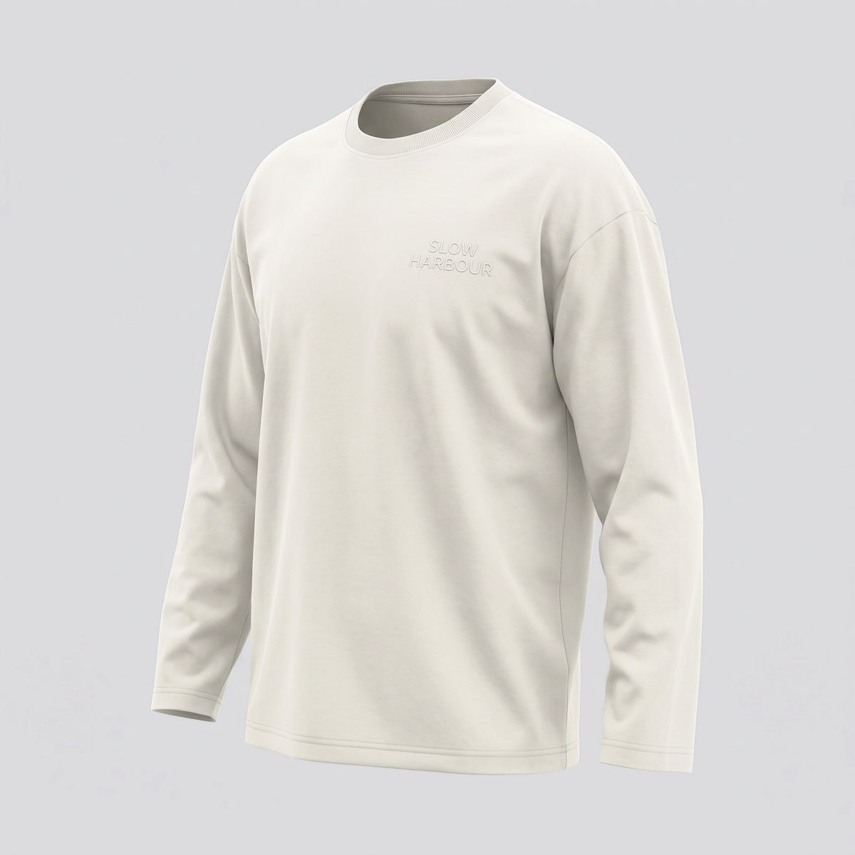 T-shirt manches longues, écume, vue de trois-quarts — SLOW HARBOUR